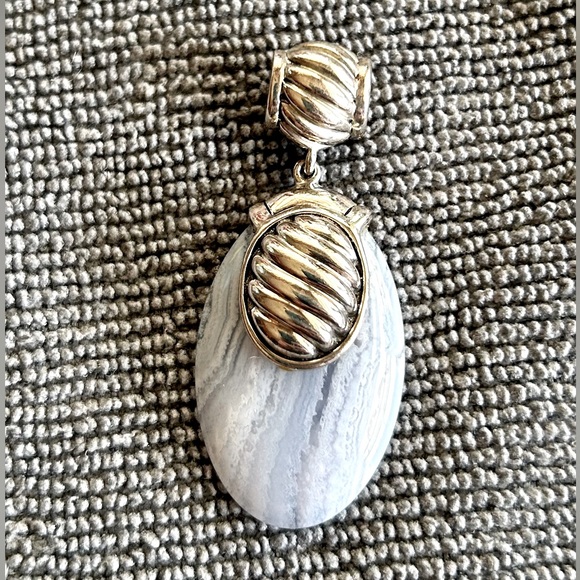 Sterling silver and gray/white agate pendant vintage - Picture 1 of 8